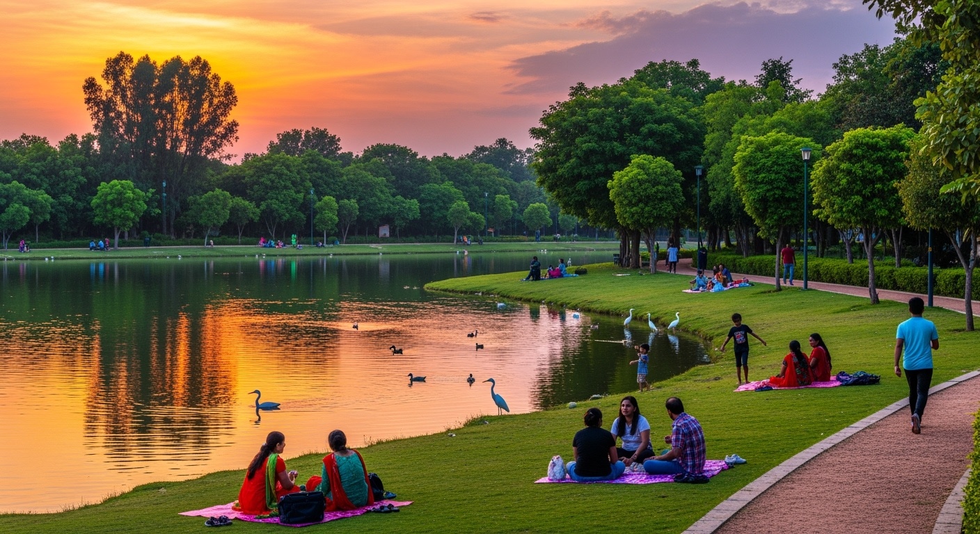Serene lake view in Nadiad