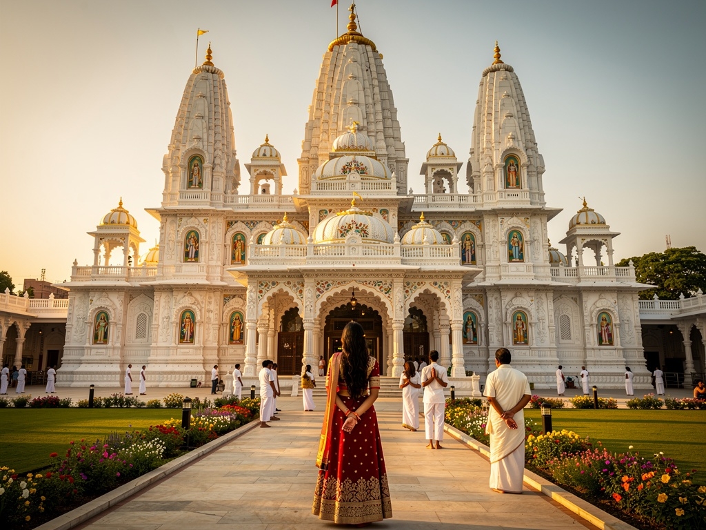 Vadtal Swaminarayan Mandir - grand white marble temple with tall spires at golden hour